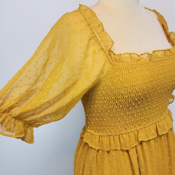Anthropologie Ruffle Smocked Maxi Dress Size S Dark Yellow Cottage Prairie Boho - Picture 5 of 16